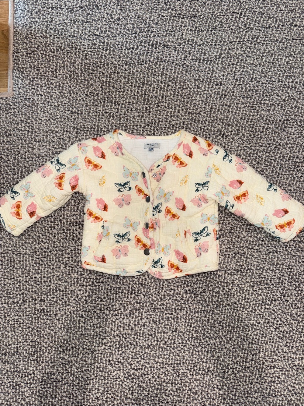 Baby Quilted Cardigan with Colorful Butterfly Print - Cream